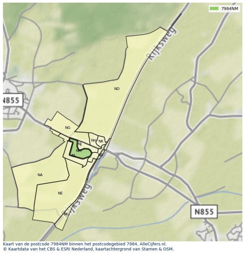 Afbeelding van het postcodegebied 7984 NM op de kaart.