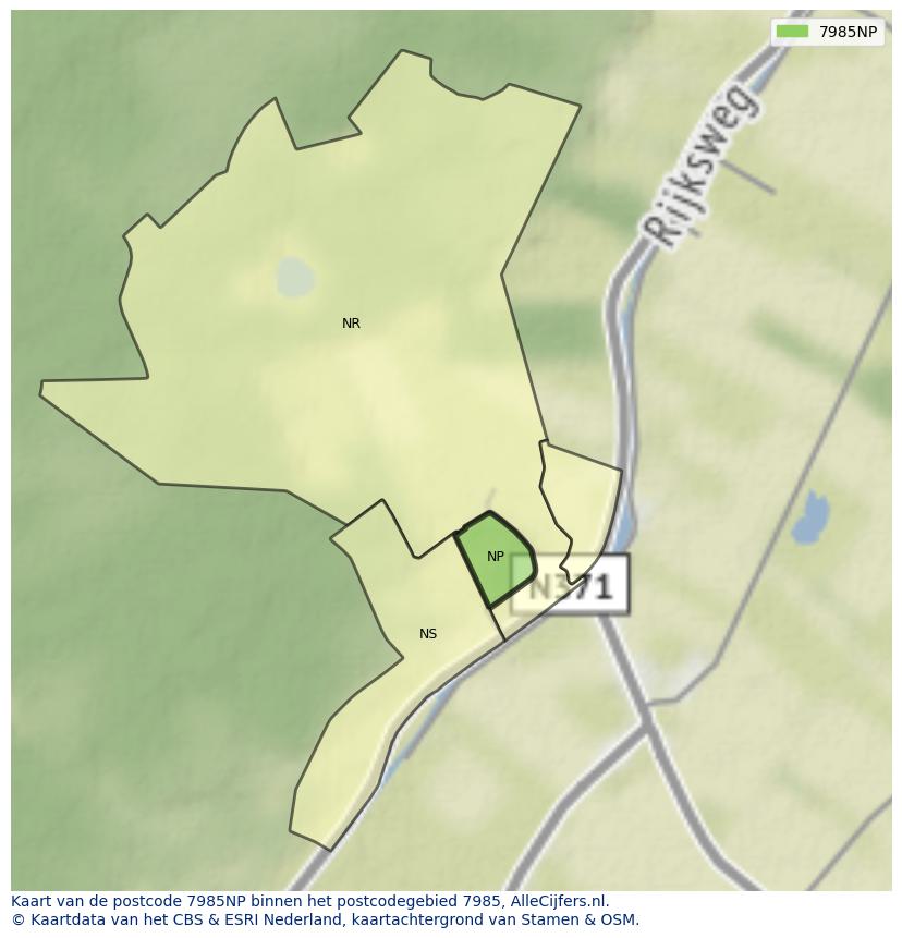 Afbeelding van het postcodegebied 7985 NP op de kaart.