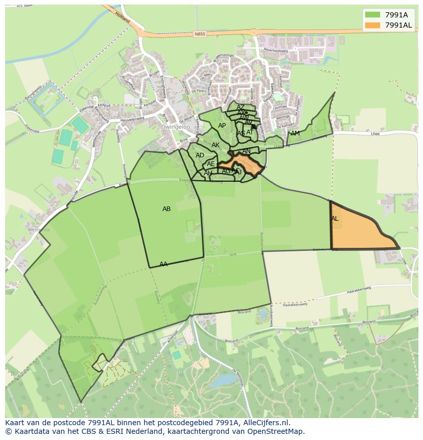 Afbeelding van het postcodegebied 7991 AL op de kaart.