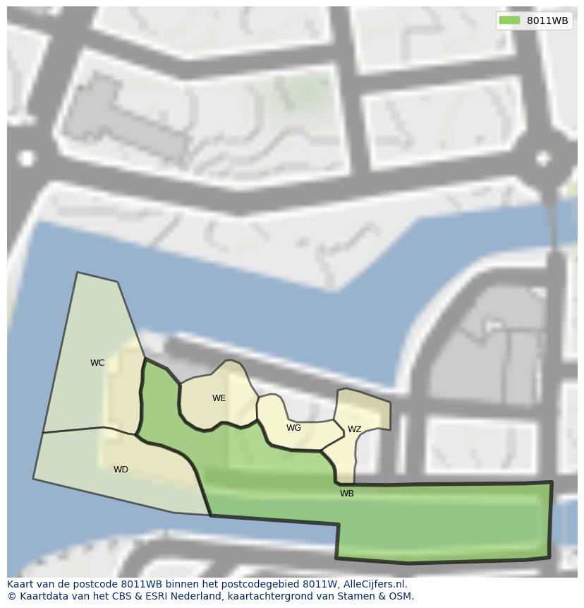 Afbeelding van het postcodegebied 8011 WB op de kaart.