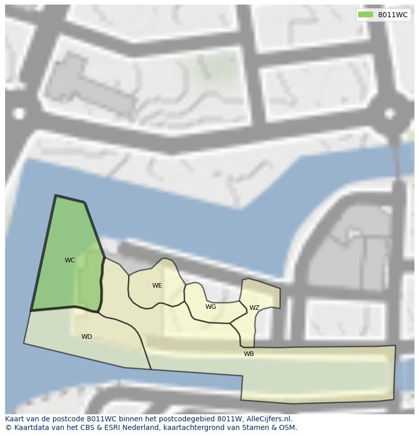 Afbeelding van het postcodegebied 8011 WC op de kaart.