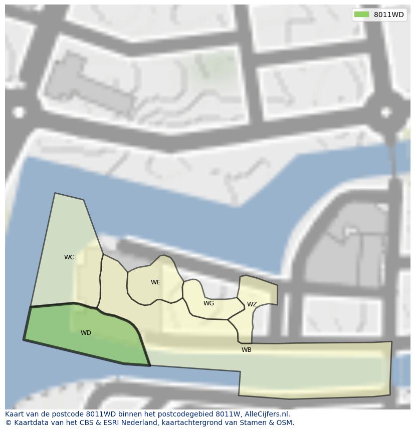 Afbeelding van het postcodegebied 8011 WD op de kaart.