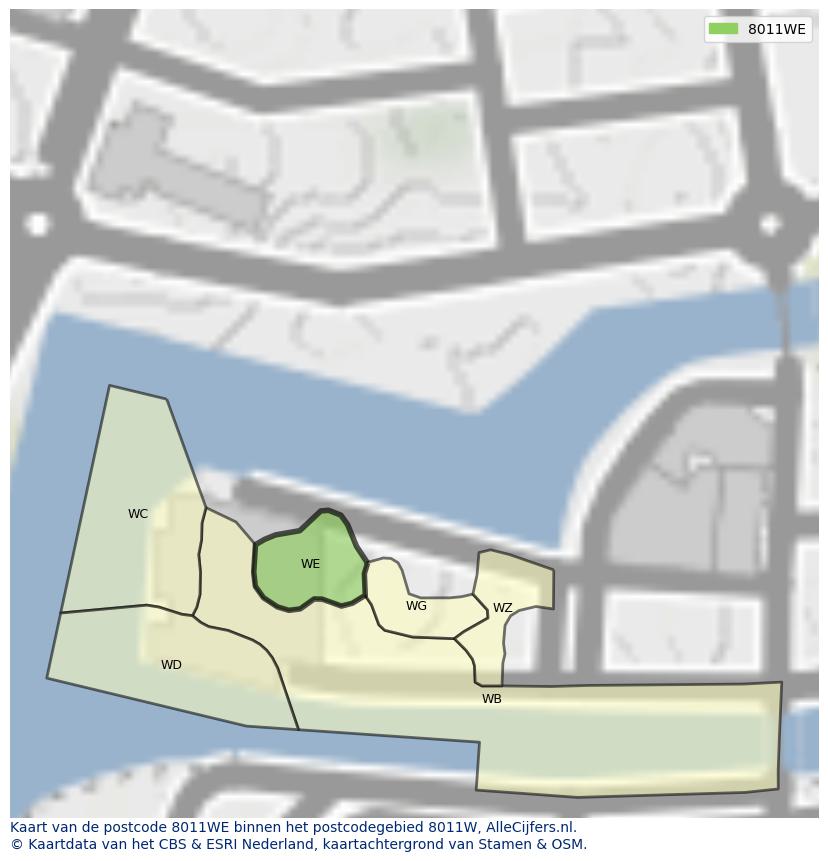Afbeelding van het postcodegebied 8011 WE op de kaart.