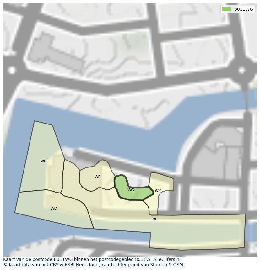 Afbeelding van het postcodegebied 8011 WG op de kaart.
