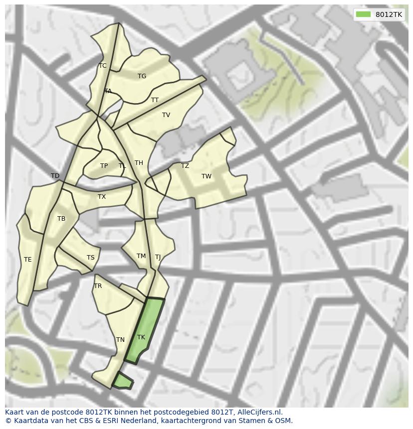 Afbeelding van het postcodegebied 8012 TK op de kaart.