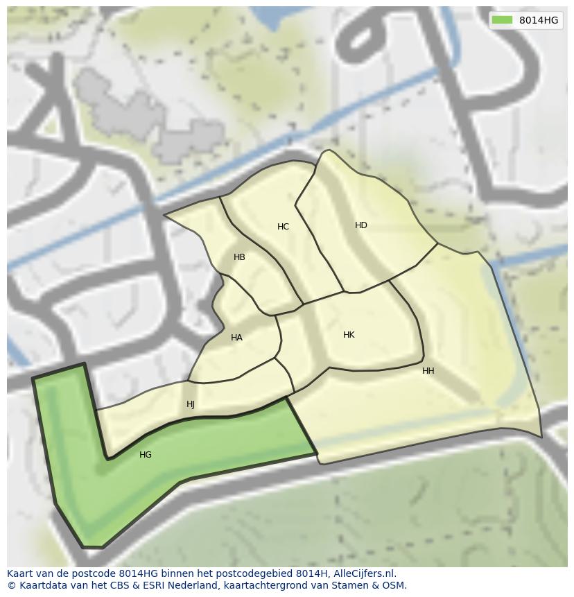 Afbeelding van het postcodegebied 8014 HG op de kaart.