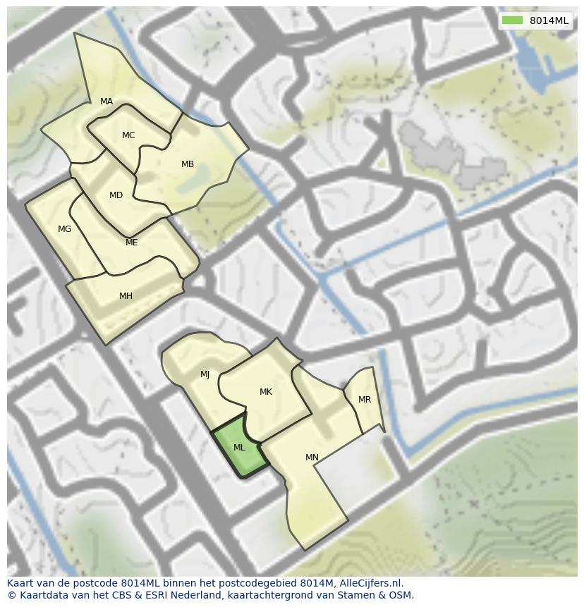 Afbeelding van het postcodegebied 8014 ML op de kaart.