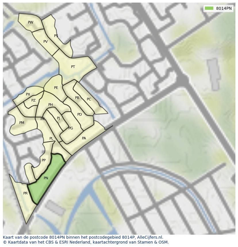 Afbeelding van het postcodegebied 8014 PN op de kaart.