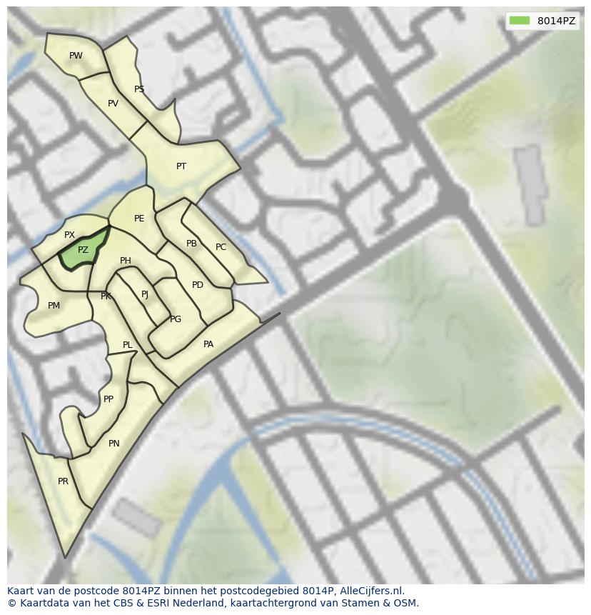 Afbeelding van het postcodegebied 8014 PZ op de kaart.
