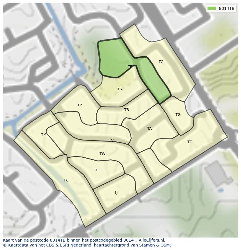 Afbeelding van het postcodegebied 8014 TB op de kaart.