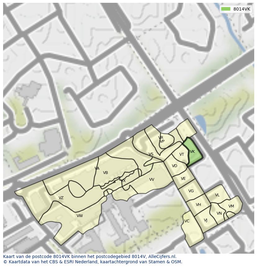 Afbeelding van het postcodegebied 8014 VK op de kaart.