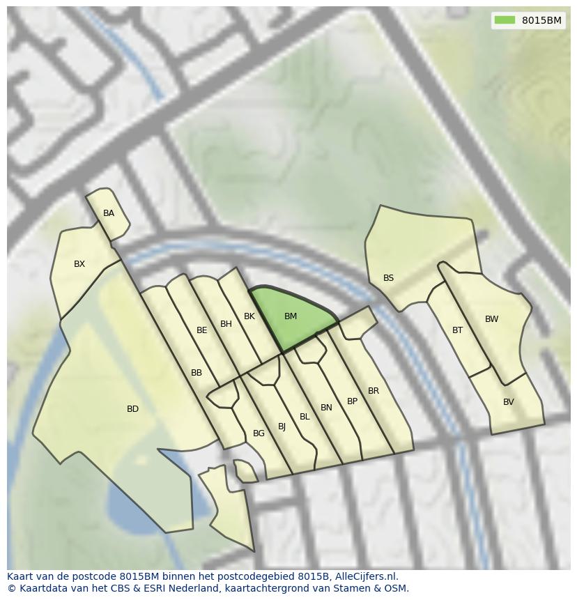 Afbeelding van het postcodegebied 8015 BM op de kaart.