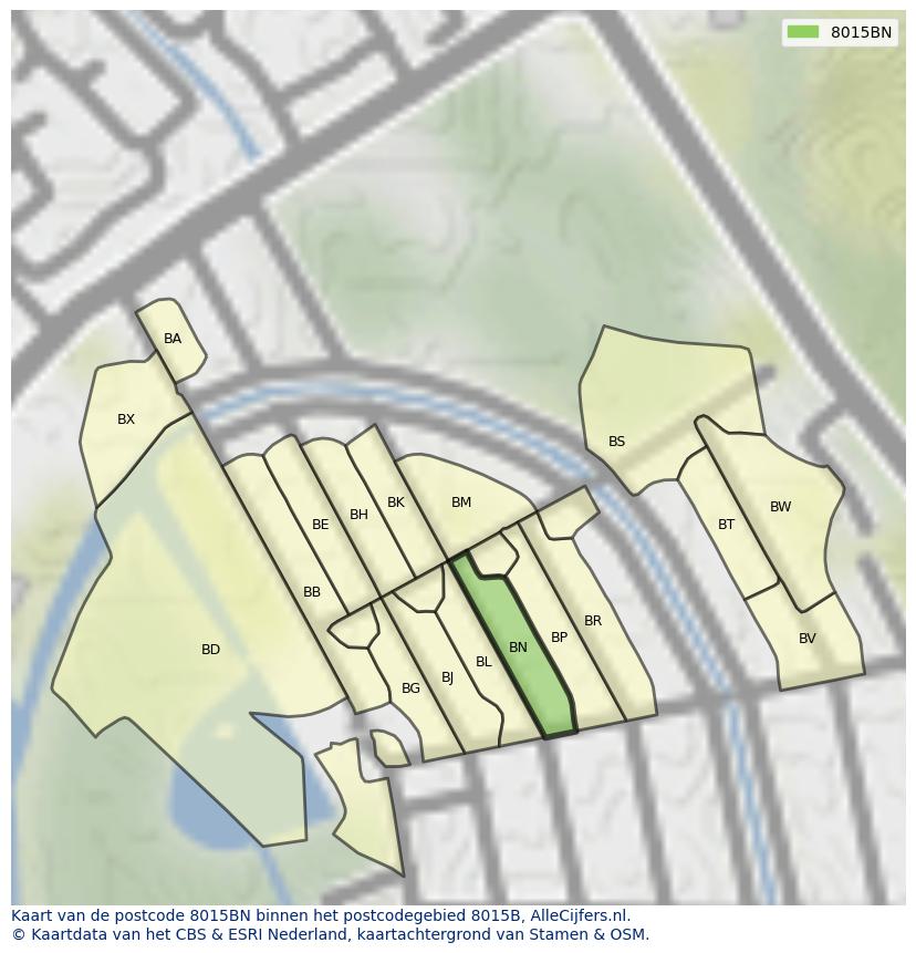 Afbeelding van het postcodegebied 8015 BN op de kaart.