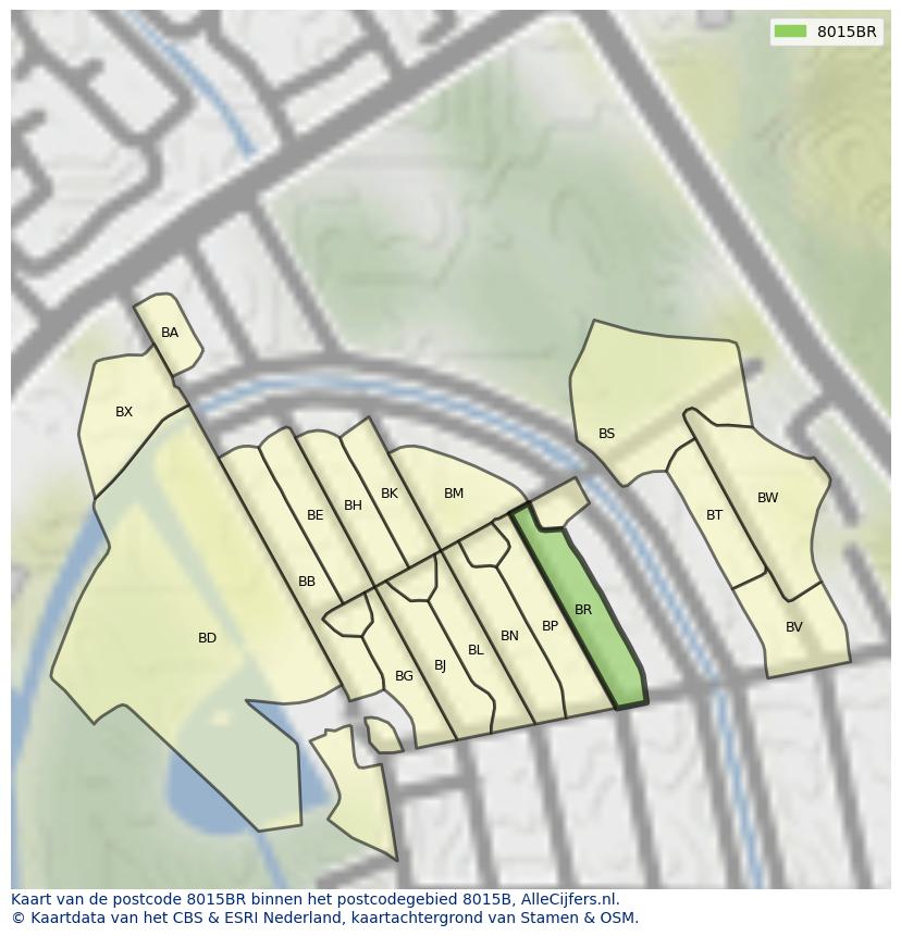 Afbeelding van het postcodegebied 8015 BR op de kaart.