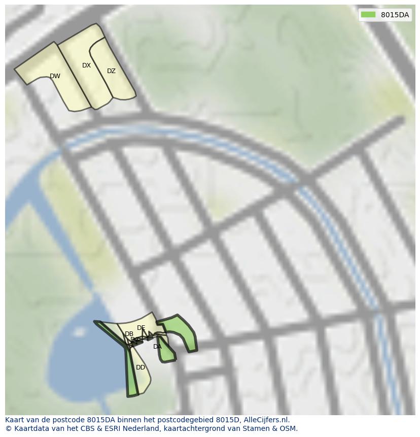 Afbeelding van het postcodegebied 8015 DA op de kaart.