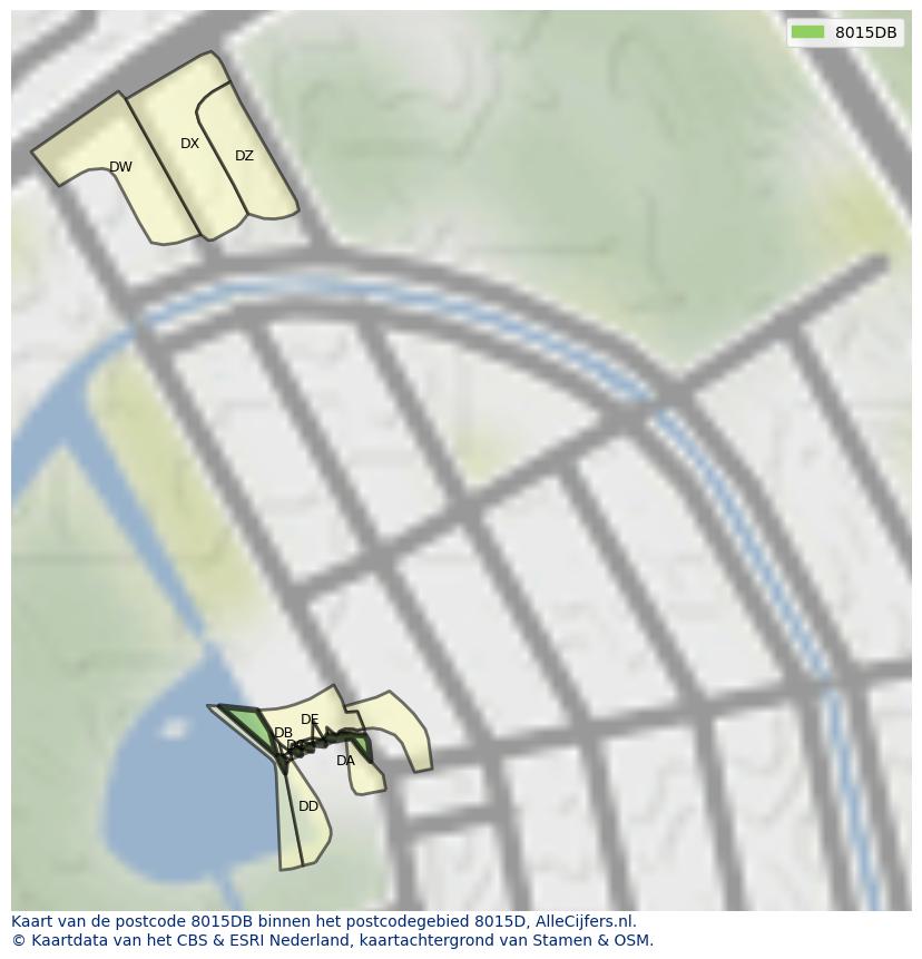 Afbeelding van het postcodegebied 8015 DB op de kaart.