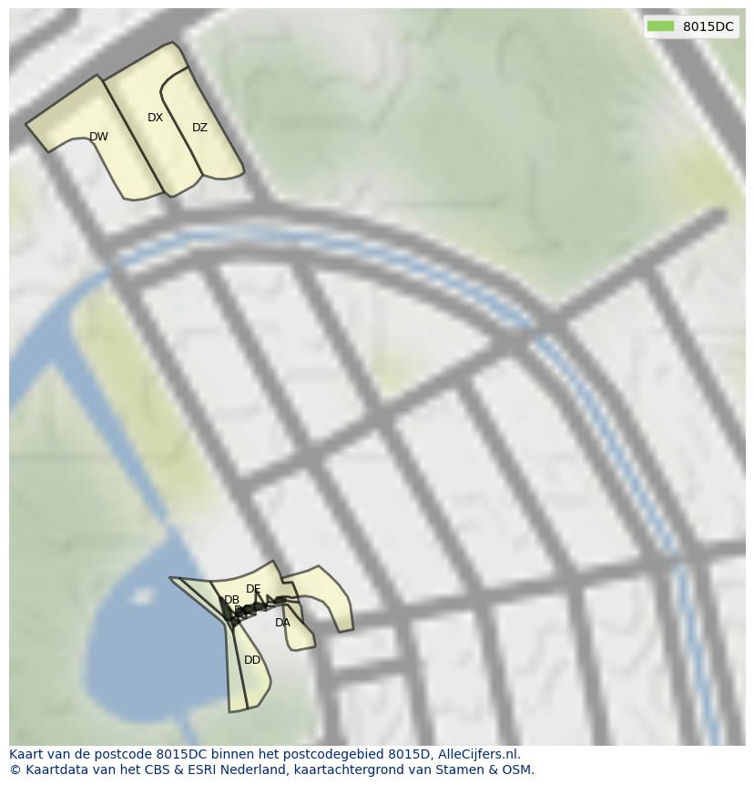 Afbeelding van het postcodegebied 8015 DC op de kaart.