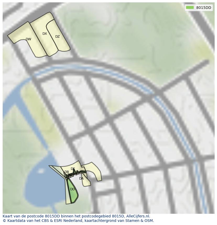 Afbeelding van het postcodegebied 8015 DD op de kaart.