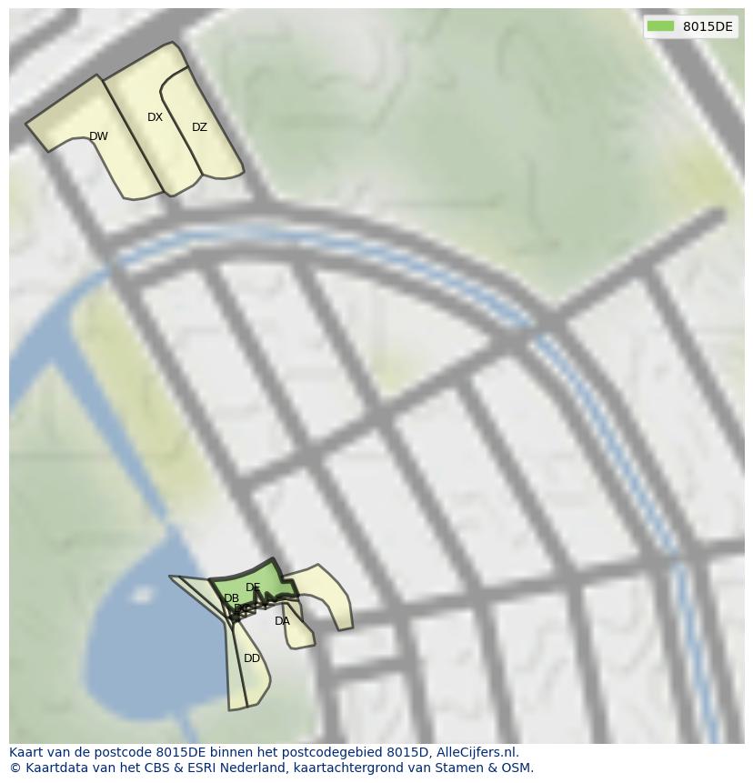Afbeelding van het postcodegebied 8015 DE op de kaart.