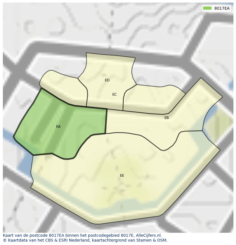 Afbeelding van het postcodegebied 8017 EA op de kaart.