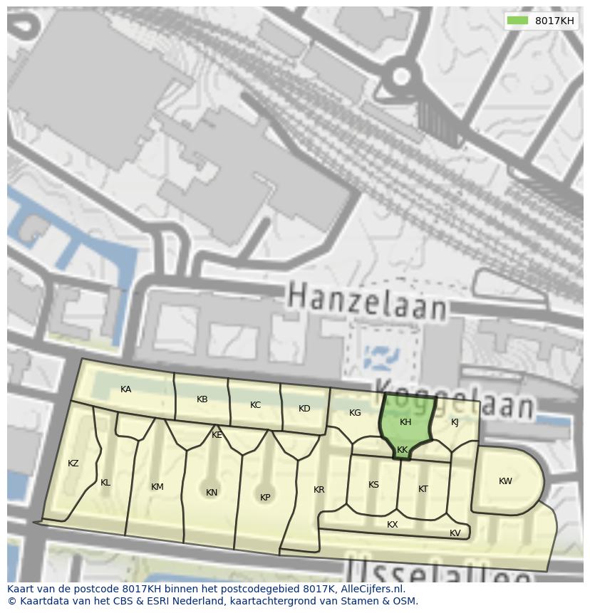 Afbeelding van het postcodegebied 8017 KH op de kaart.