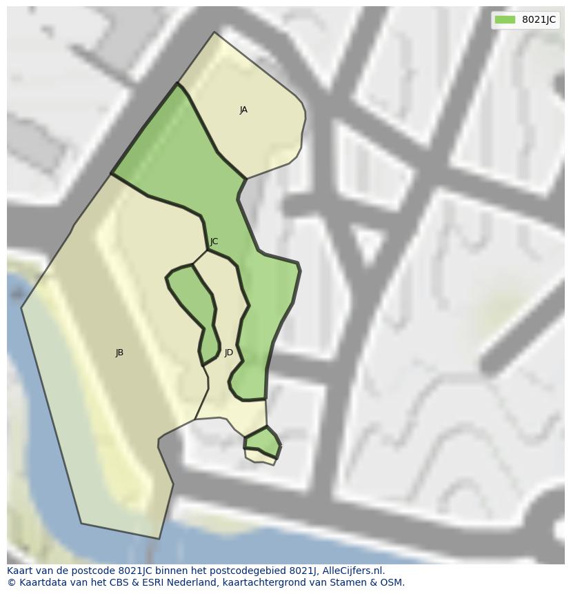 Afbeelding van het postcodegebied 8021 JC op de kaart.