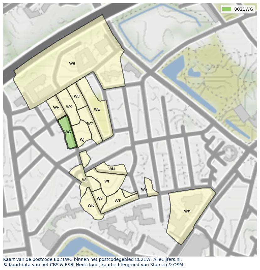 Afbeelding van het postcodegebied 8021 WG op de kaart.