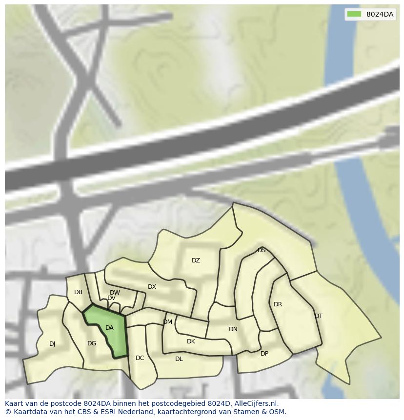 Afbeelding van het postcodegebied 8024 DA op de kaart.