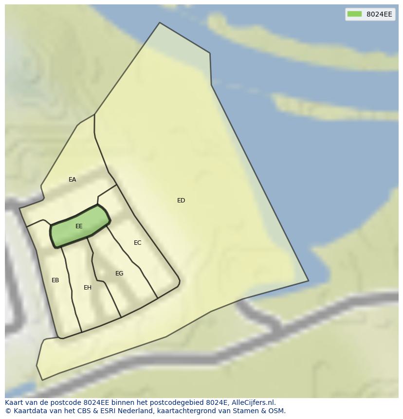 Afbeelding van het postcodegebied 8024 EE op de kaart.