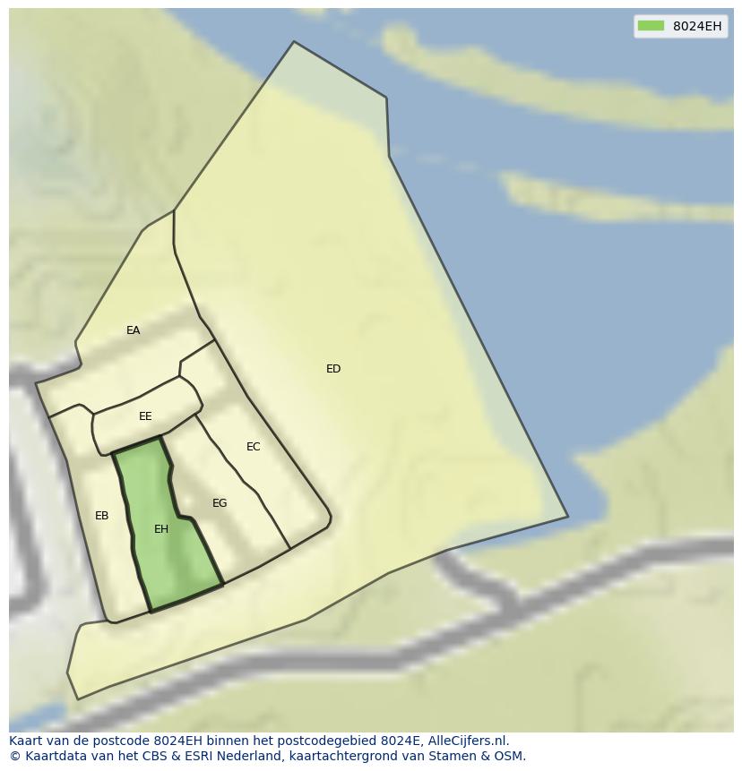 Afbeelding van het postcodegebied 8024 EH op de kaart.