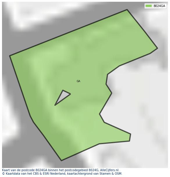 Afbeelding van het postcodegebied 8024 GA op de kaart.