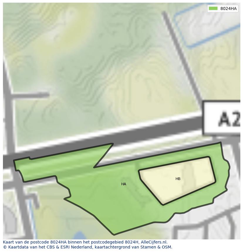 Afbeelding van het postcodegebied 8024 HA op de kaart.
