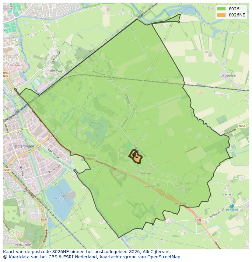 Afbeelding van het postcodegebied 8026 NE op de kaart.