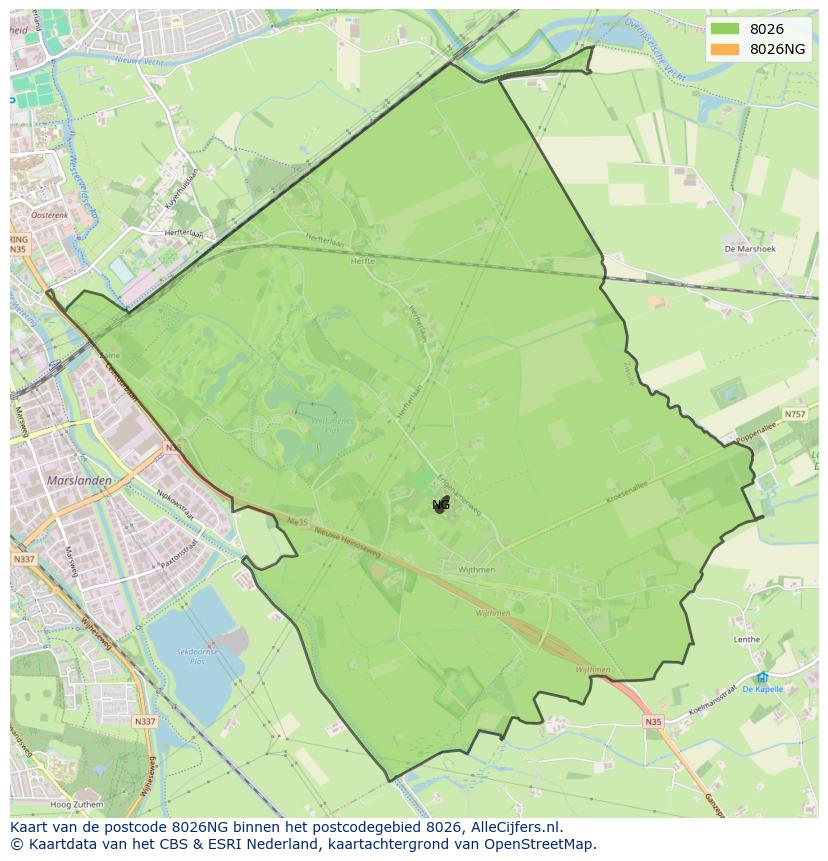 Afbeelding van het postcodegebied 8026 NG op de kaart.