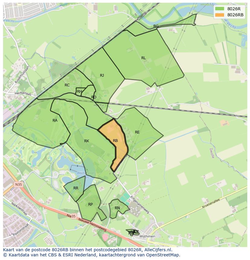 Afbeelding van het postcodegebied 8026 RB op de kaart.