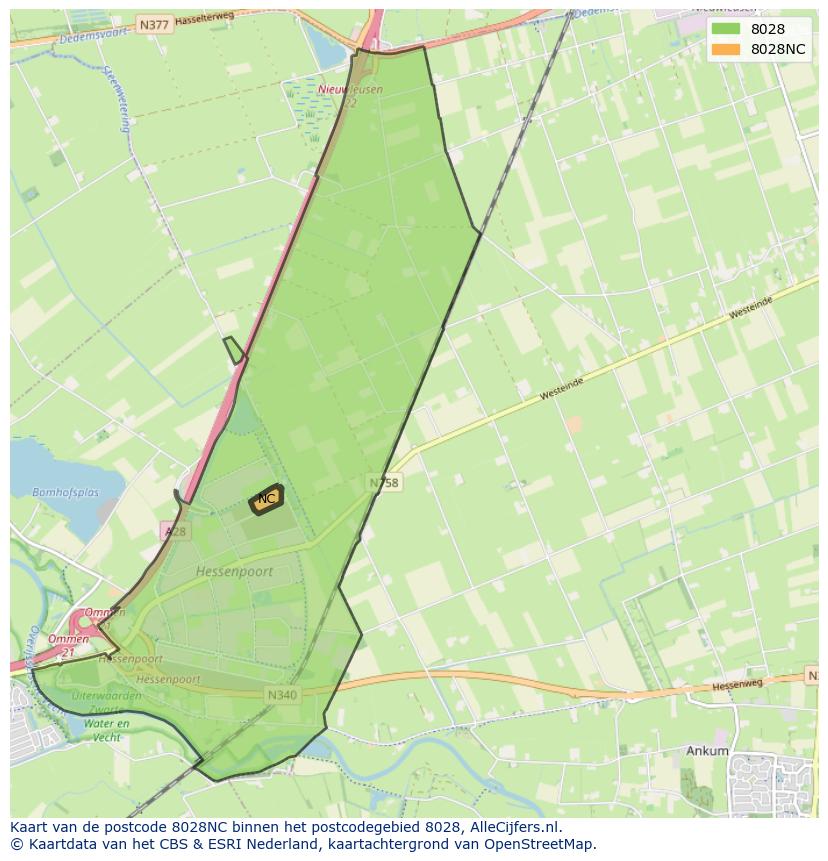 Afbeelding van het postcodegebied 8028 NC op de kaart.