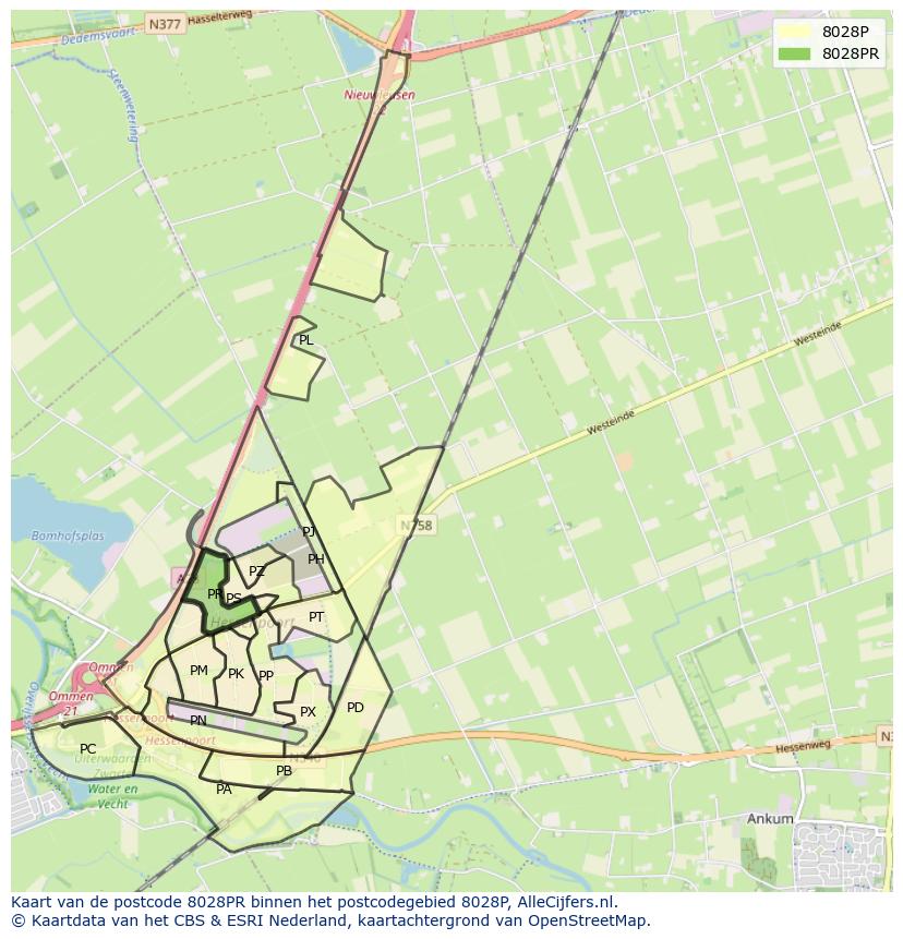 Afbeelding van het postcodegebied 8028 PR op de kaart.