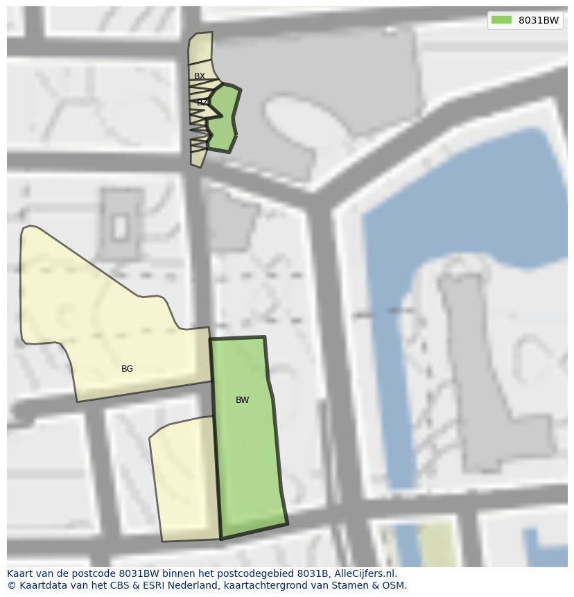 Afbeelding van het postcodegebied 8031 BW op de kaart.