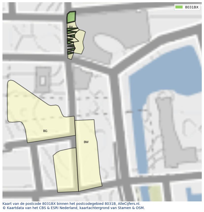 Afbeelding van het postcodegebied 8031 BX op de kaart.