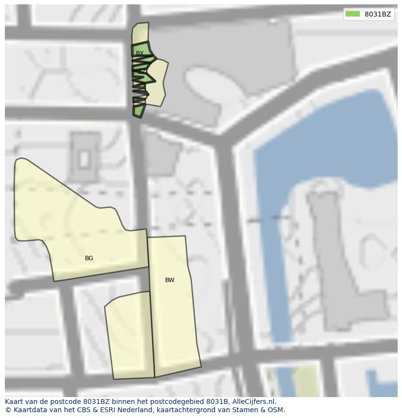 Afbeelding van het postcodegebied 8031 BZ op de kaart.