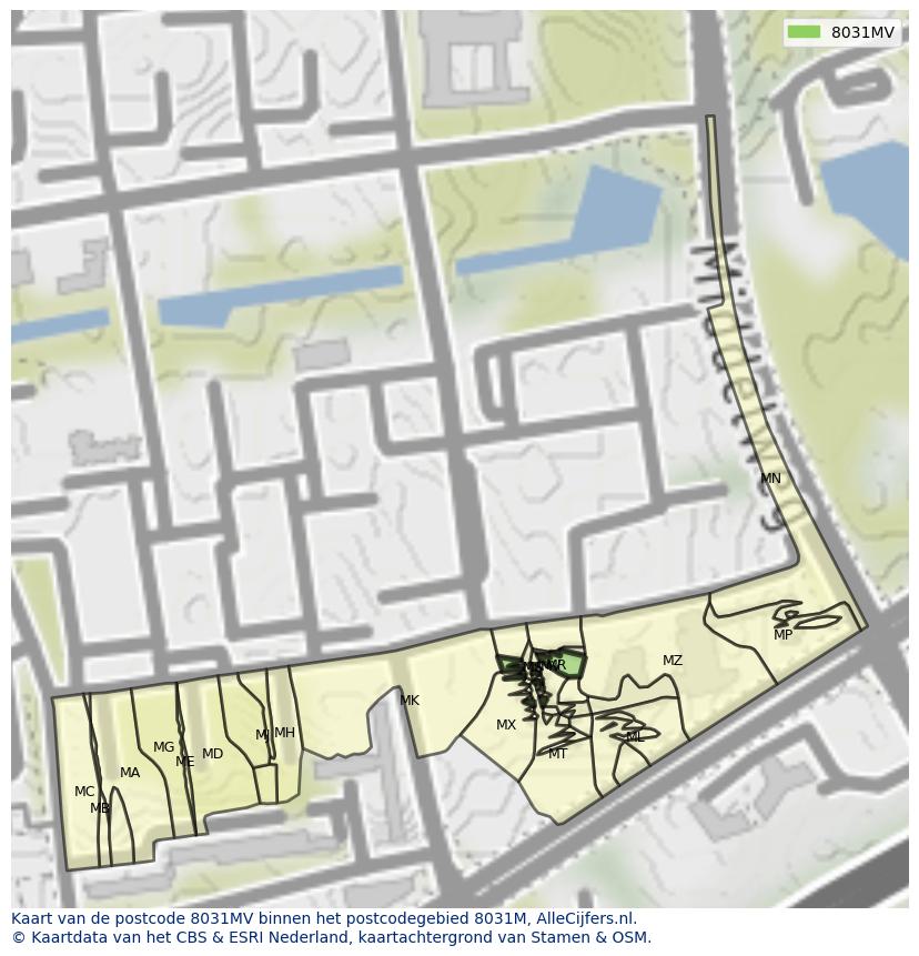 Afbeelding van het postcodegebied 8031 MV op de kaart.