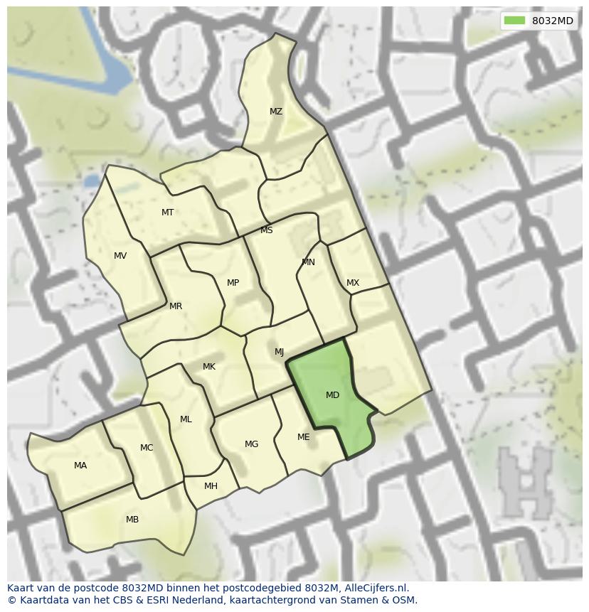 Afbeelding van het postcodegebied 8032 MD op de kaart.