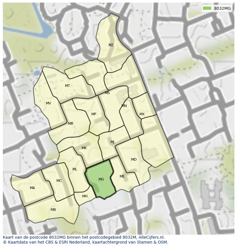 Afbeelding van het postcodegebied 8032 MG op de kaart.
