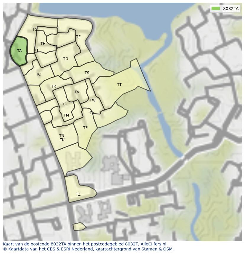 Afbeelding van het postcodegebied 8032 TA op de kaart.