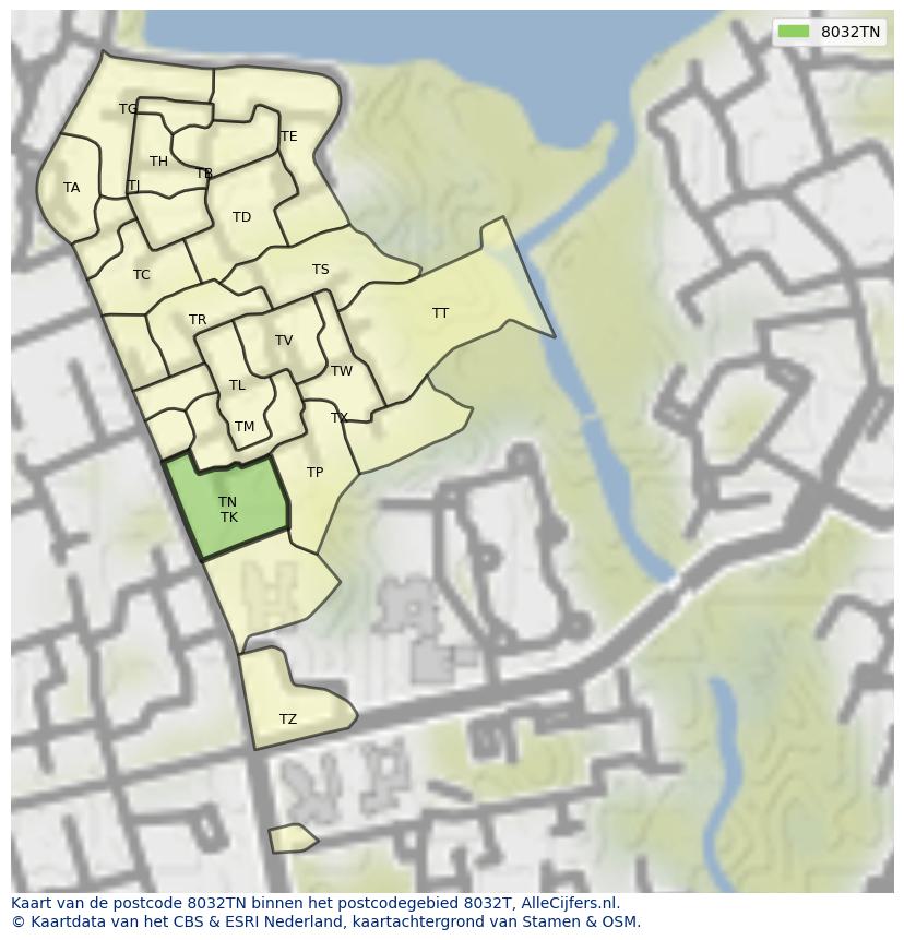 Afbeelding van het postcodegebied 8032 TN op de kaart.