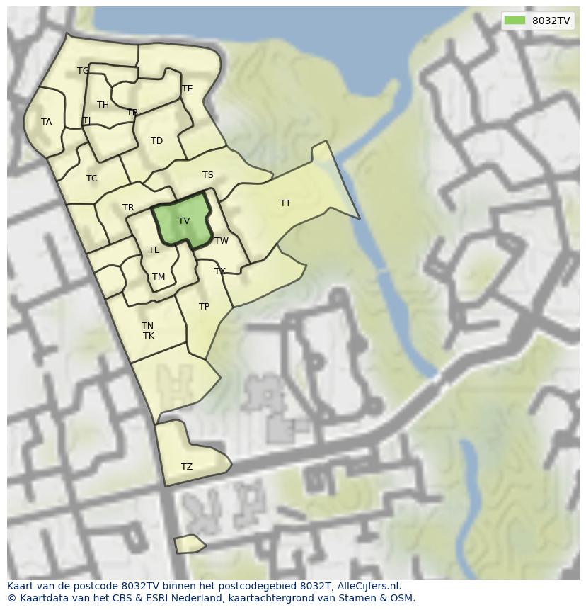 Afbeelding van het postcodegebied 8032 TV op de kaart.