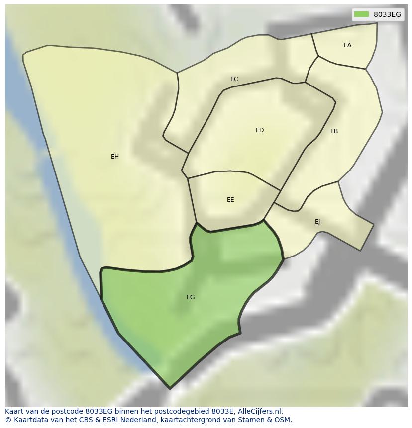 Afbeelding van het postcodegebied 8033 EG op de kaart.