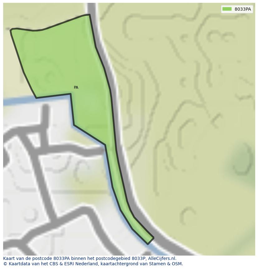 Afbeelding van het postcodegebied 8033 PA op de kaart.