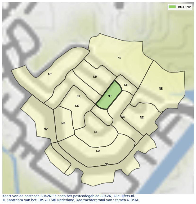 Afbeelding van het postcodegebied 8042 NP op de kaart.