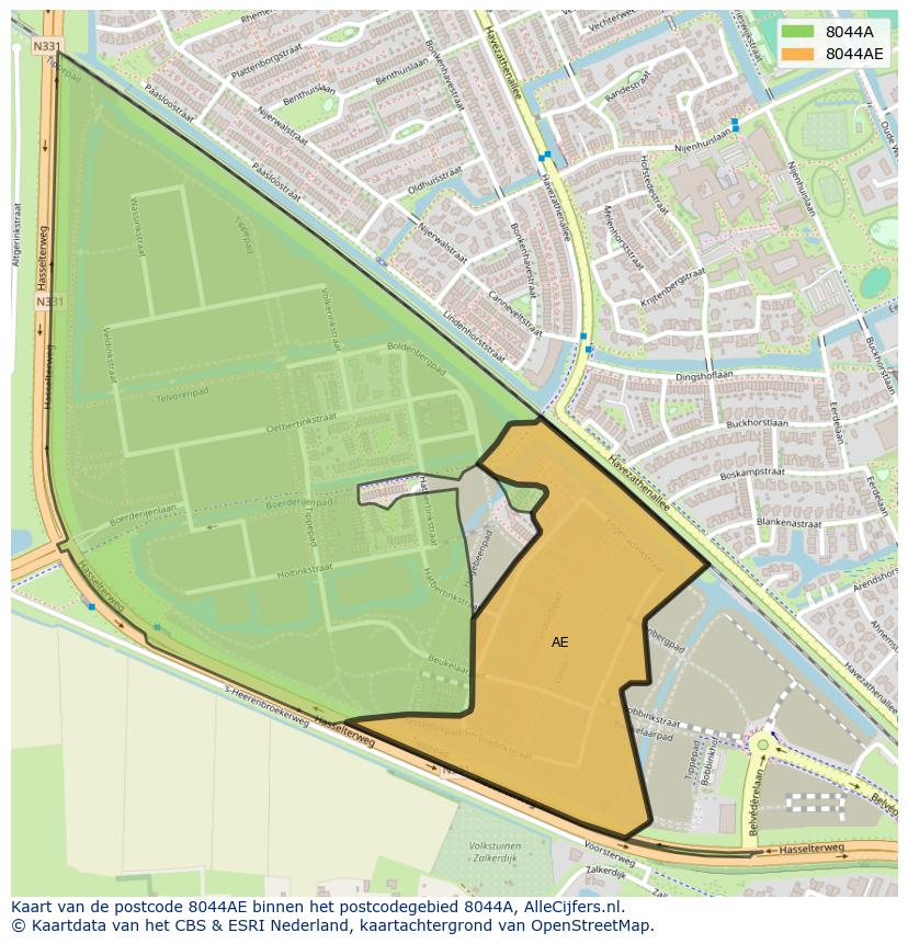 Afbeelding van het postcodegebied 8044 AE op de kaart.